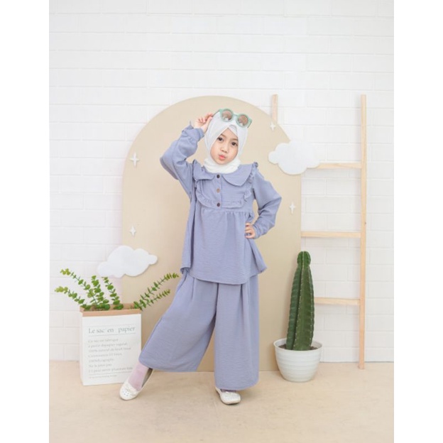 Setelan Tunik Kulot Anak Perempuan Bahan Rayon Crinkle by Bobokids Usia 3-8 Tahun - Malika Set