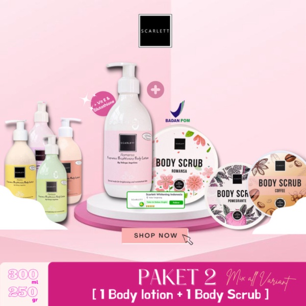 Dijual [ PAKET SCARLETT ] BODY SCRUB  BODY LOTION SCARLETT WHITENING - LOTION ROMANSA SCRUB ROMANSA 