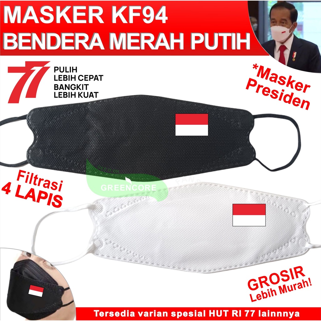 Masker merah putih bendera indonesia garuda  logo kf94 4 ply lapis 3d convex model evo non kain tni 