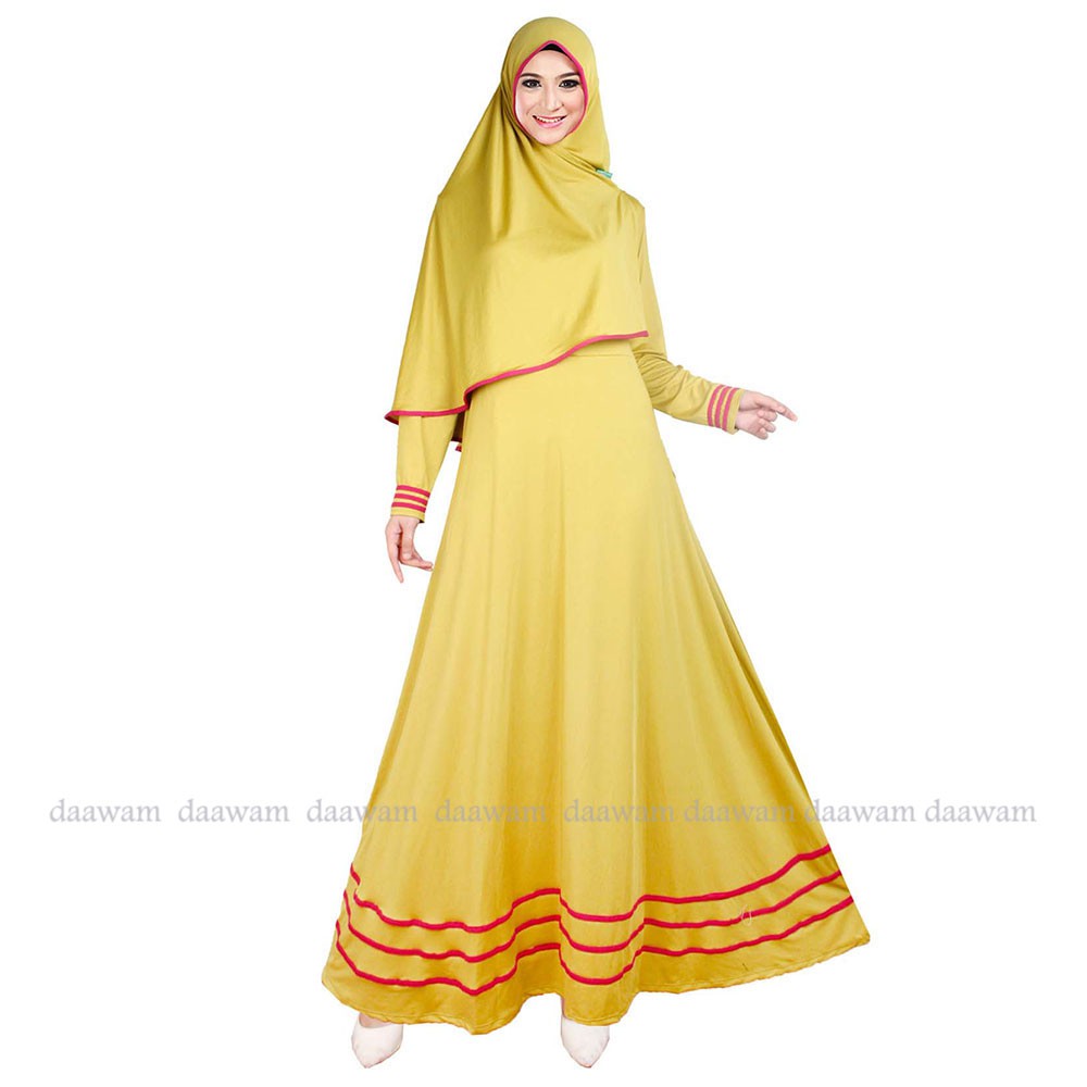 Daawam Gamis Kerudung Variasi List Warna Hijau Lemon Shopee Indonesia