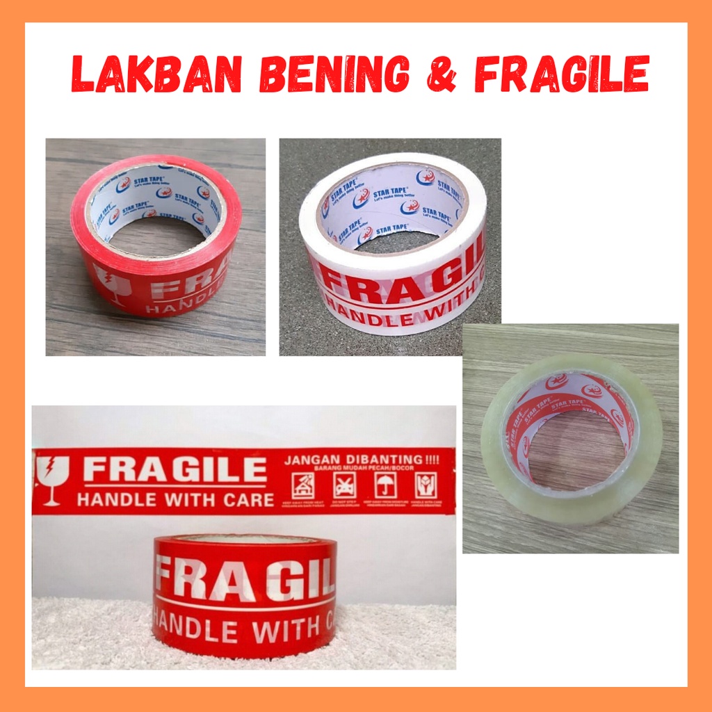 Lakban Plakban Solasi Solatip Bening Besar Fragile Fragil Merah Putih 90 Yard Star Tape Murah