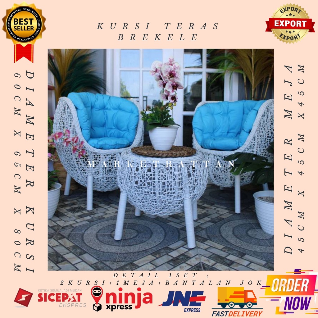 Kursi Teras Brekele Rotan Sintetis Santai Malas Halaman Taman Ruang Tamu Modern Minimalis Murah