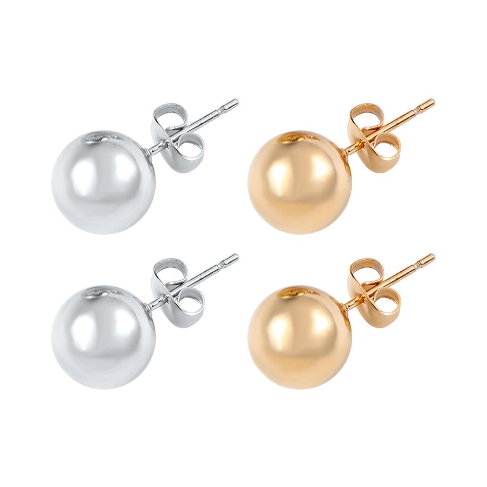 Nickolas1 Anting Mewah Gaya Korea Wanita Bahan Stainless Steel Warna Silver Klasik Bola Kecil