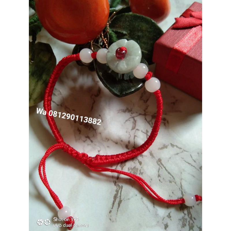 GELANG TALI MERAH CANTIK GIOK BUNGA MAWAR