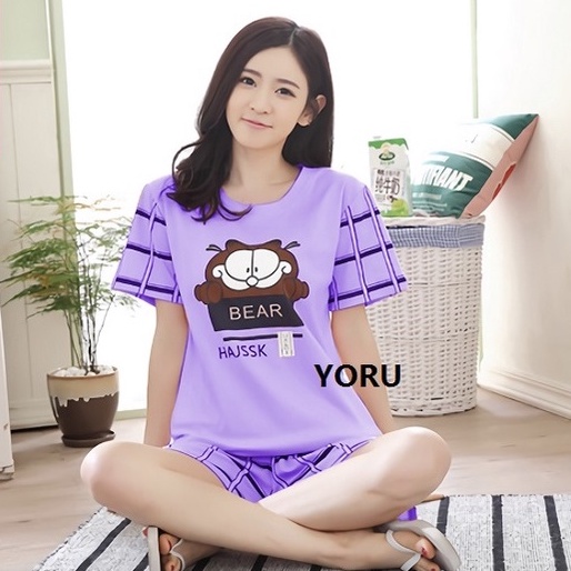 Pamelo Baju Tidur Baby doll Wanita Dewasa Stelan HP/Celana Pendek Allsize Baju Tidur Katun Piyama Kaos Katun