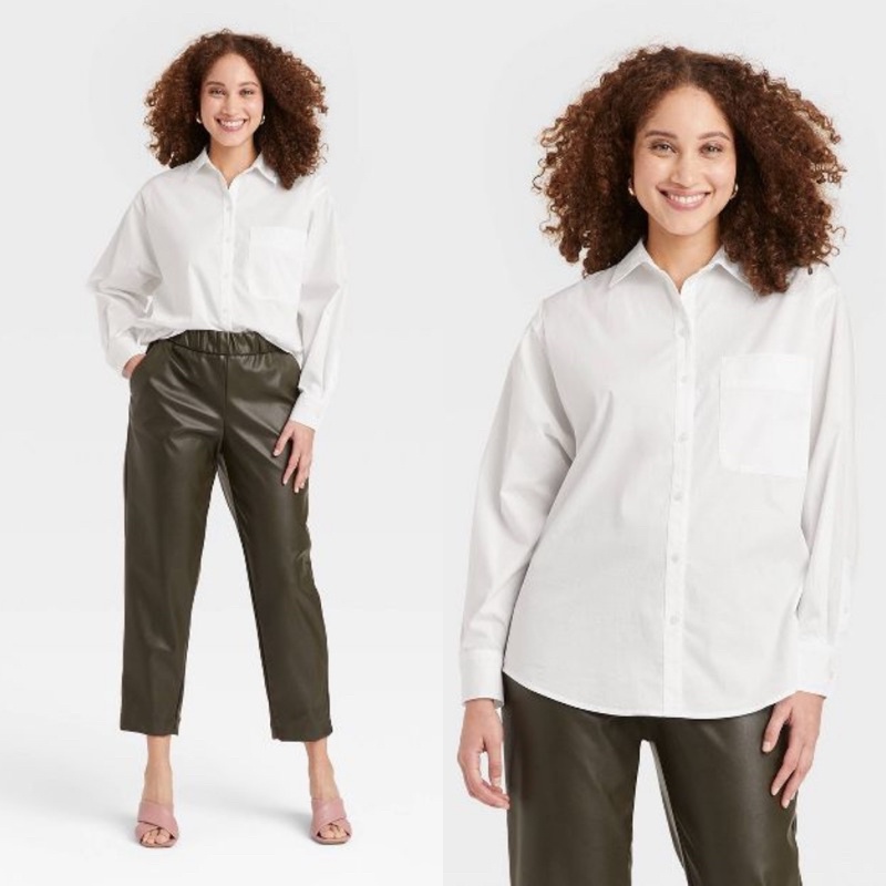 A New Day - Women's Long Sleeve Oversized Button-Down Boyfriend Shirt