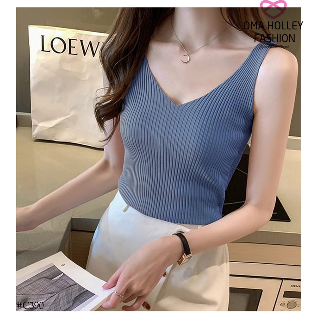 (COD) OH Fashion V-Neck Knit Tank Top #C390