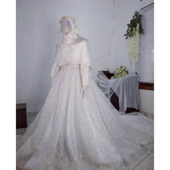 gaun walimah pengantin syari / gaun pengantin syari muslimah wedding dress