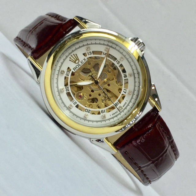 Jam tangan pria cowok Rolex Automatic Classic Kulit Grosir