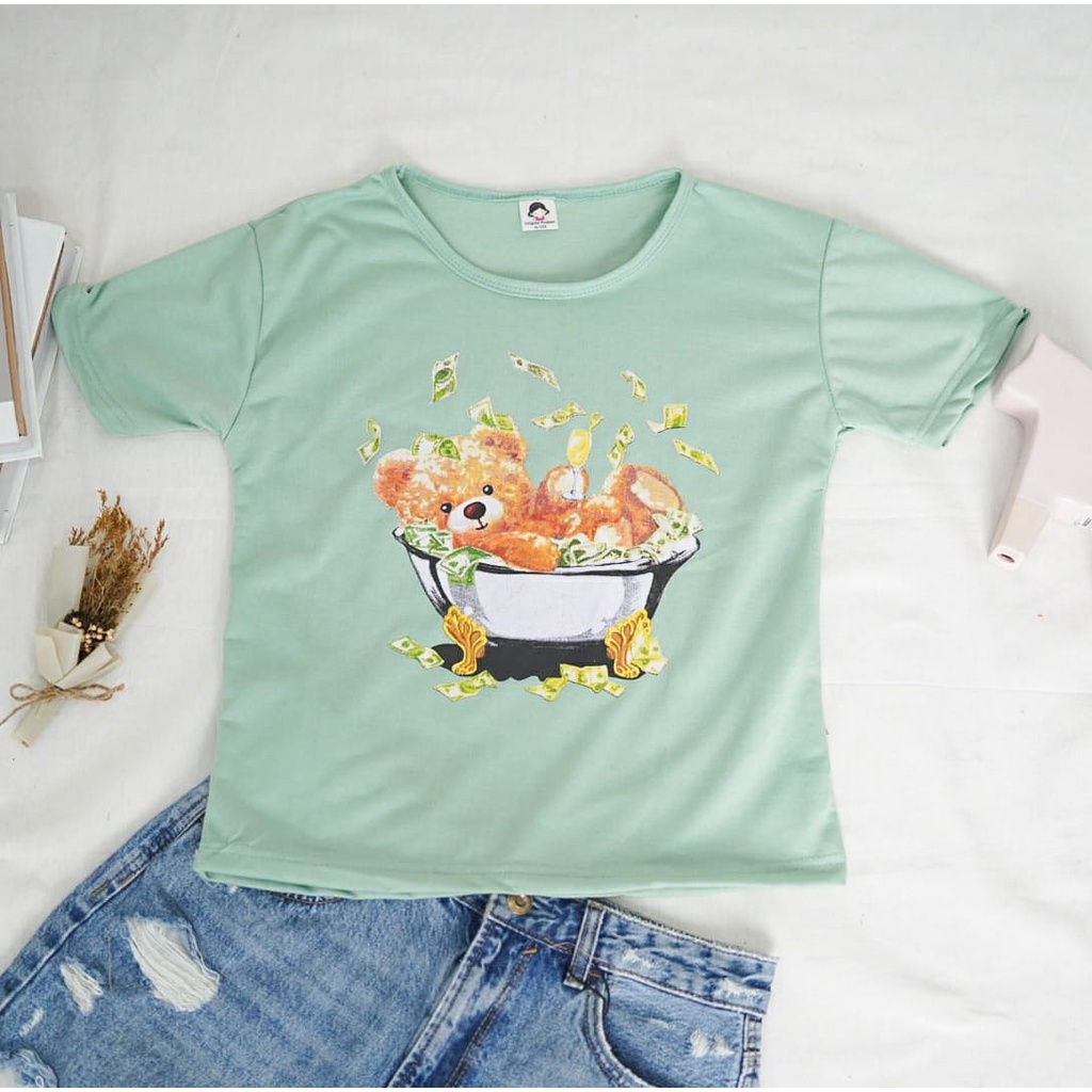 BEFAST - ZFS OOTD Wanita Tshirt MIKE / MONEY BATH KAOS TSHIRT BABYTERRY / Tshirt Lengan Pendek / Kaos Terbaru Wanita / Kaos Motif Beruang / Termurah