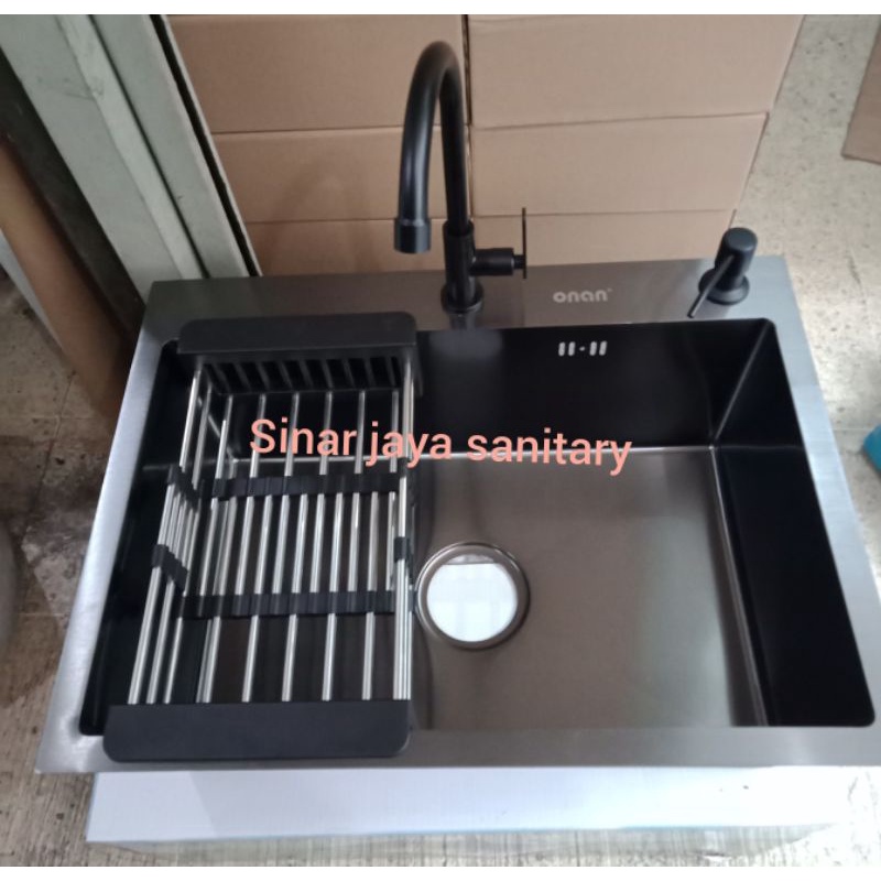 paket kitchen sink ONAN 6045 black &quot; ORIGINAL &quot; / Paket kitchen sink minimalis ONAN hitam 6045