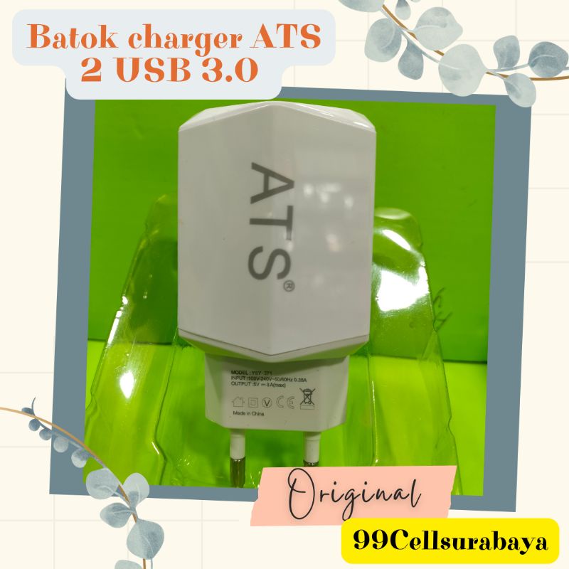 Kepala adaptor kepala charger batok charger 2 USB ATS Qualcomm 3.0