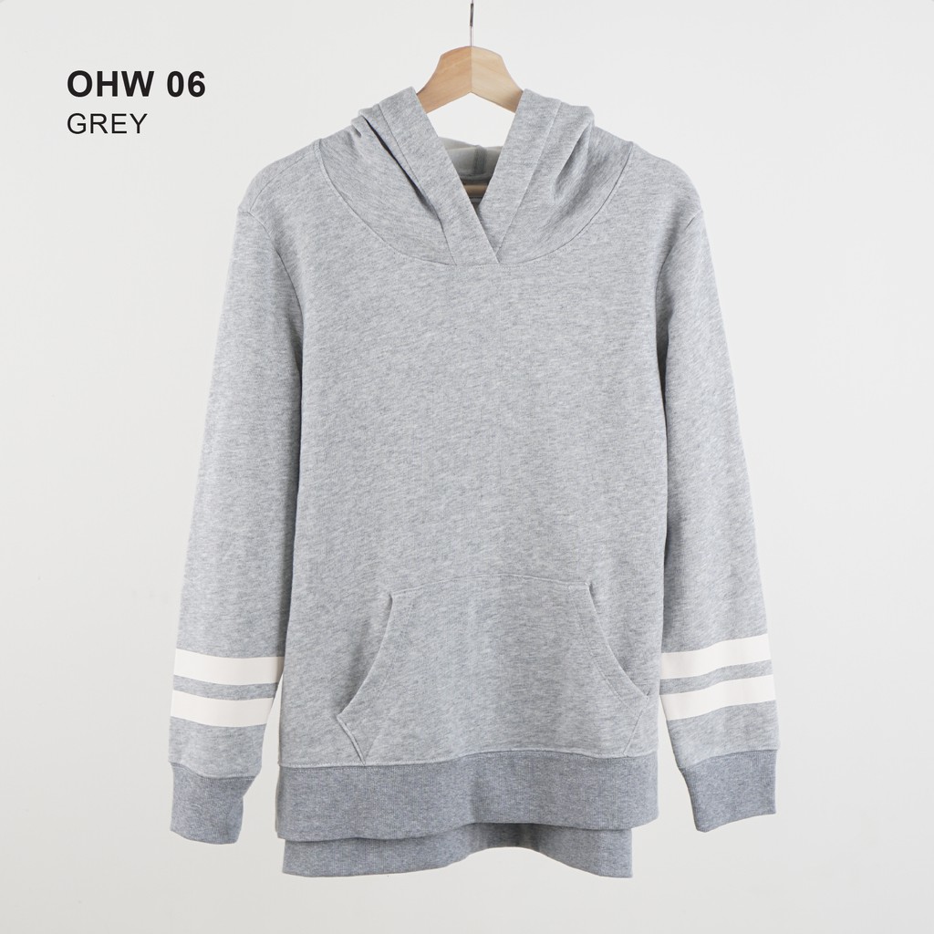 Old Navy Hoodie Wanita - Relaxed Pullover Hoodie 05-12-Grey Overstripe
