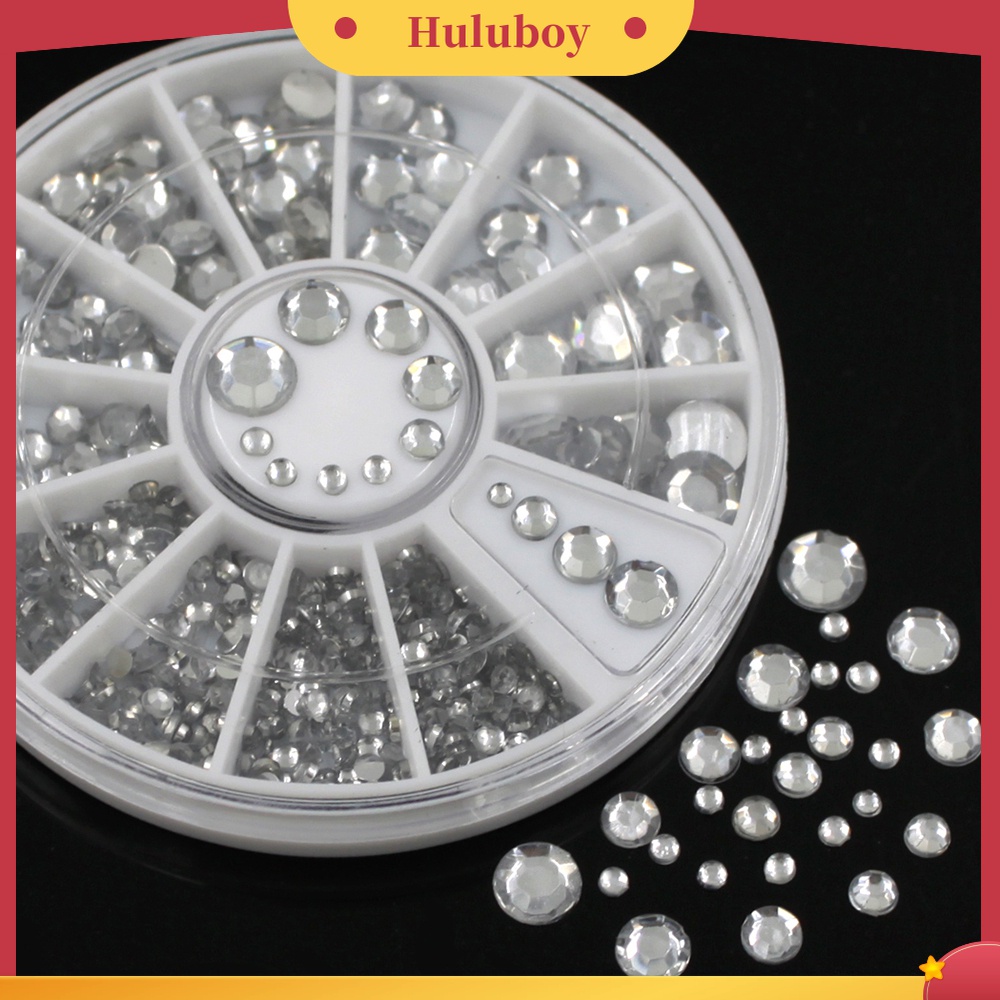 Huluboy Huluboy♡ 300pcs Stiker Glitter Berlian Imitasi 3D Dengan Kotak Roda Untuk Dekorasi Nail Art