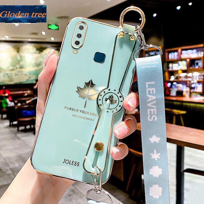 Case Motif Daun Maple Dengan lanyard Untuk Vivo Y11 2019 Y12 Y12i Y15 Y17