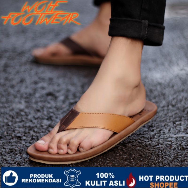 JAVIT BROWN Sandal pria kulit asli cevany original handmade sandal jepit kulit pria bisa COD