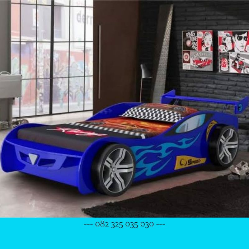 Rangka Tempat Tidur Anak Cowok Biru Murah, Ranjang Kasur Laki-Laki Karakter
