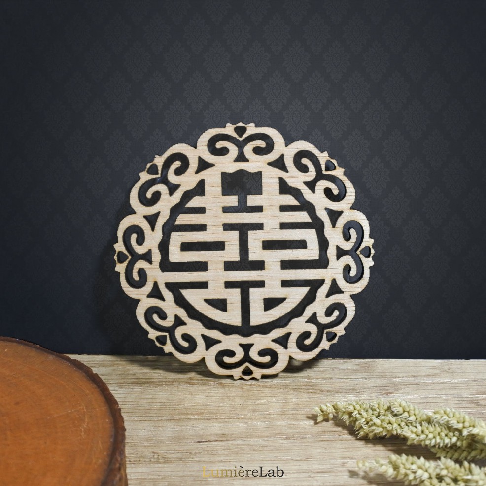 Dekorasi Logo ShuangXi / Shuang Xi / Double Happiness Kayu