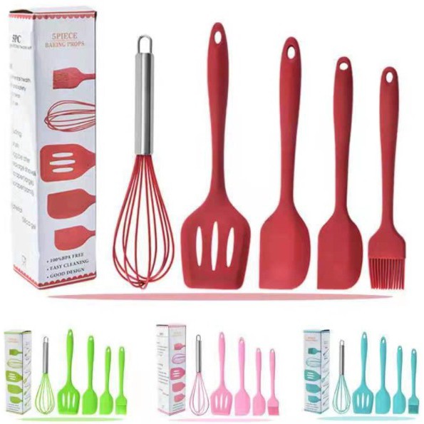 Baking Props 1 Set isi 5pcs Kocokan Telur Spatula 3 Pcs Kuas Kue Silikon Kitchen Tool Teflon Set 5 Pcs