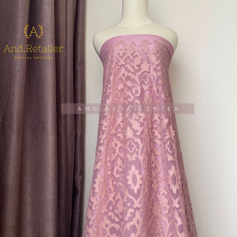 Kain Bahan Kebaya Brokat Tile Bordir Kulit Warna Rose Gold