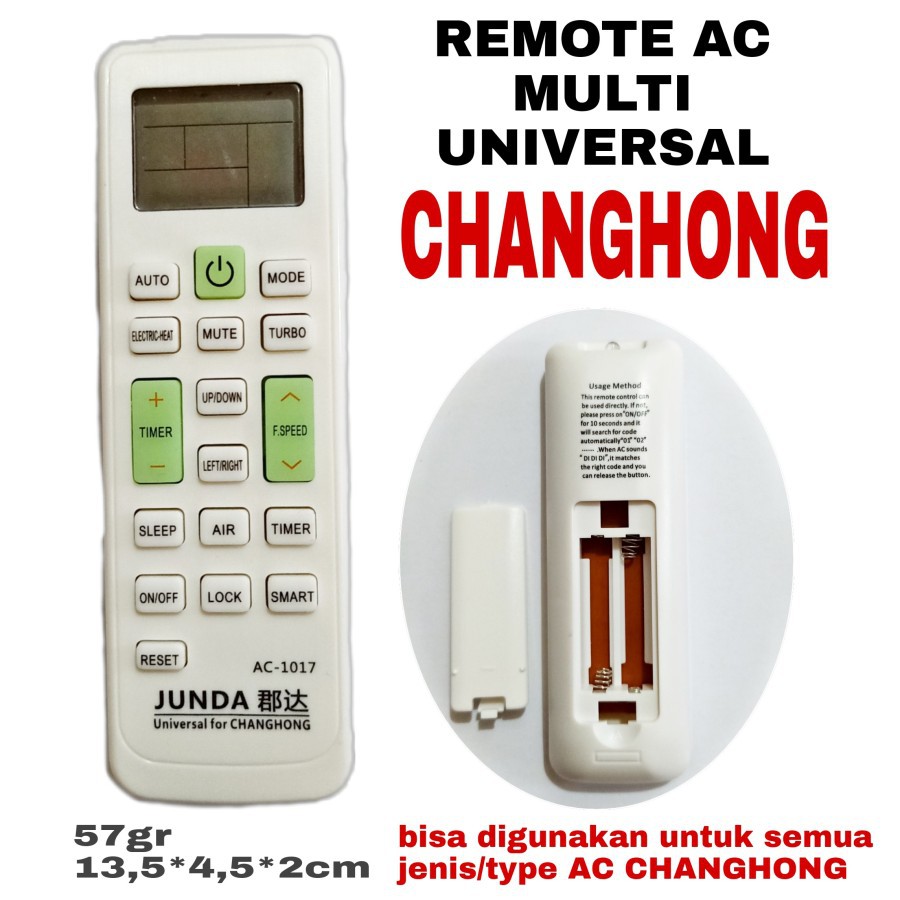 REMOTE AC MULTI UNIVERSAL AC CHANGHONG JUNDA AC-1017