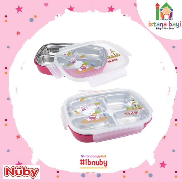 Nuby Stainless 4 compartments luncbox - Tempat Makan anak