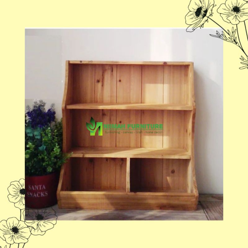 Rak Dinding 4 Sekat Vintage Kayu Jati Belanda  Dikirim Sudah Dirakit