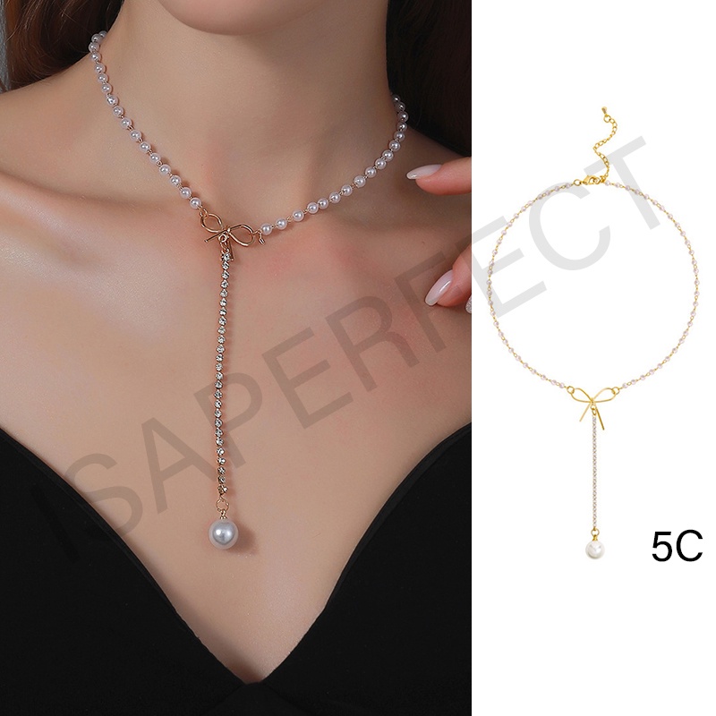 Fashion Retro Mutiara Logam Gaya Korea Kunci Kalung Multilayer Liontin Wanita Emas Rantai Kalung Perhiasan Aksesoris