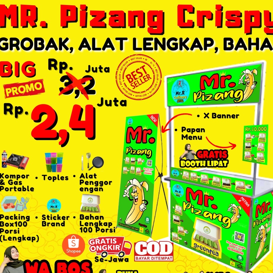 

Mr.PIZANG NEW|| MR.R CULLINARY (FRANCHAISE,PAKET USAHA,KEMITRAAN) GROBAK/BOOTH PORTABLE,ALAT LENGKAP, DAN BAHAN BAKU UTAMA