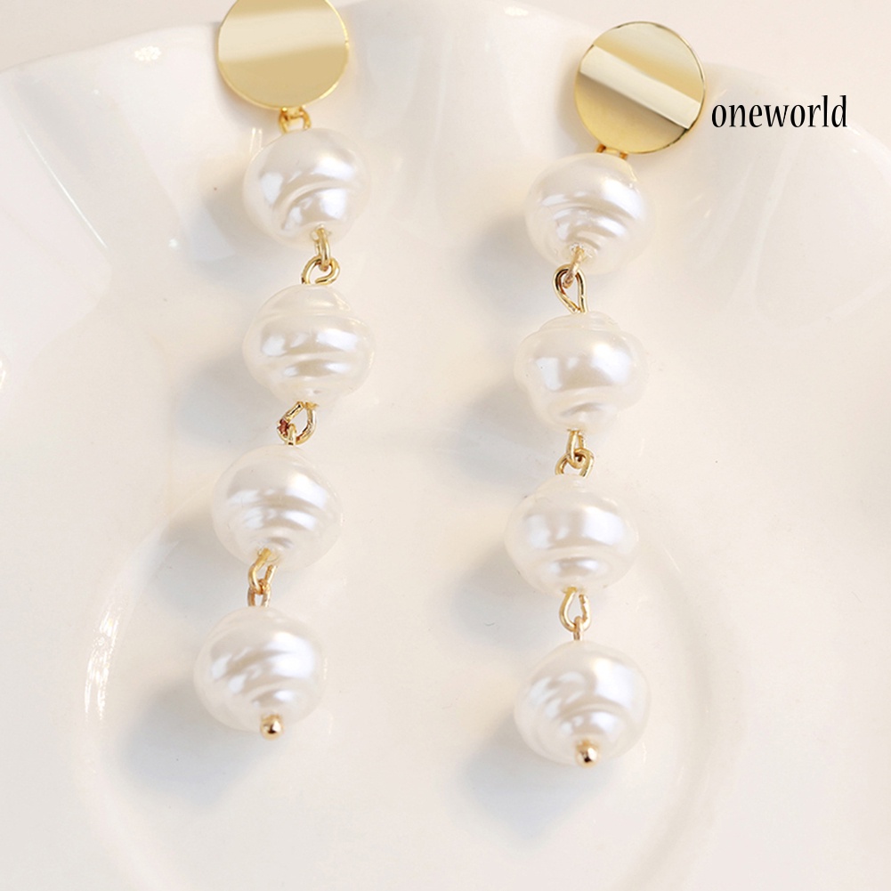 OW# Women Faux Pearl Geometric Dangle Long Eardrop Leaverback Earrings Jewelry Gift