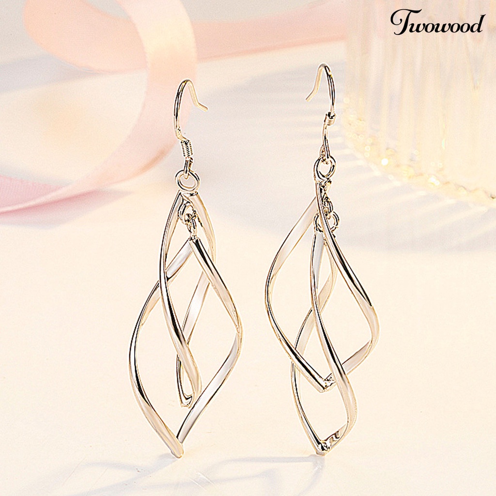 1 Pasang Anting Hook Linear Swirl Gaya Bohemian Tahan Lama