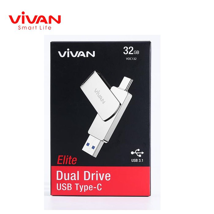 Flashdisk Vivan VOC132 Flasdisk HP 32GB Type-C Dan USB3.0 Dual Interface Silver