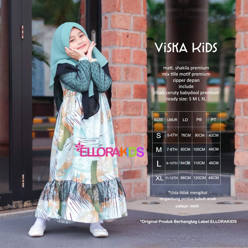 VISKA KIDS//GAMIS ANAK SHAKILA PREMIUM MIX TILE MOTIF ZIPPER DEPAN FREE JILBAB CERUTY BY ELLORA KIDS