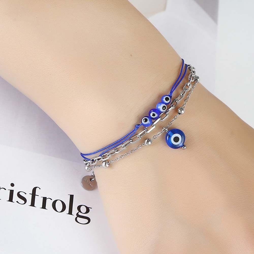 MXBEAUTY Gelang Kaki Bohemian Sederhana Perhiasan Kaki Biru Evil Eye Pendant Vintage Perhiasan Wanita