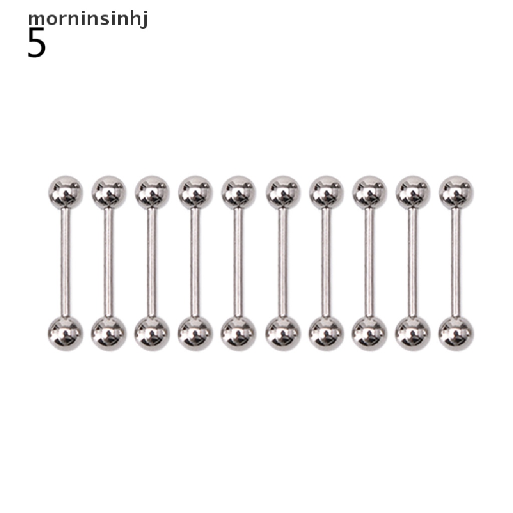 Mornin 10pcs Anting Tindik Lidahputingtubuh Bentuk Barbell Bahan Stainless Steel