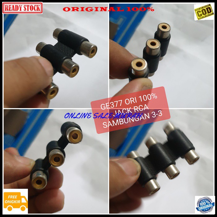 G377 Jack rca 3in1 audio spliter konektor splitter aux conektor acc handphone hp jek jack laptop komputer smule multi original cewe cowo adapter sambungan sound extension penyambung suara headset headphone converter male canon dvd ampli stereo ma