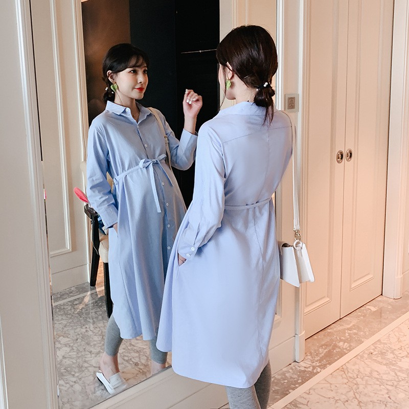 Hyren.id P16 Dress Kemeja Ibu Hamil Import Baju Pakaian Kantor Menyusui Maternity Fashion Biru