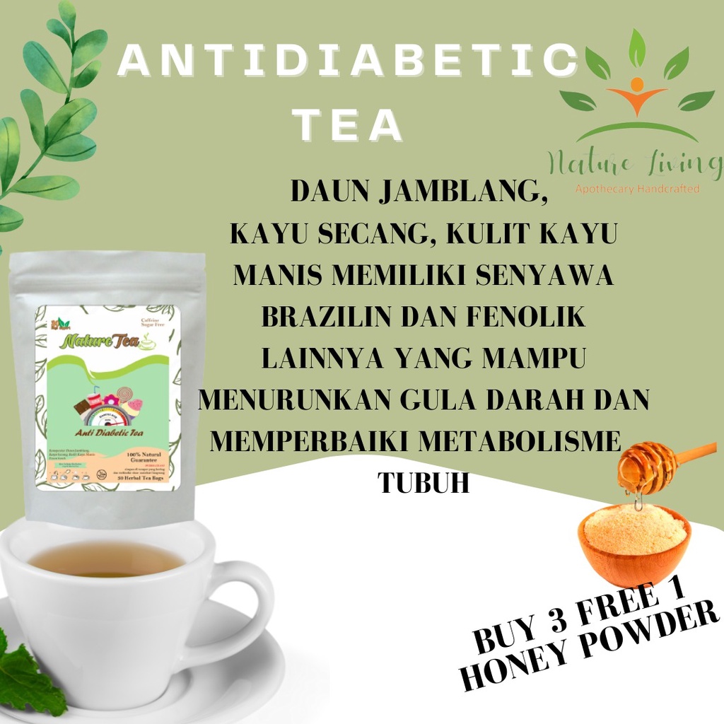 

Premium Teh Celup Anti Diabetes (Anti Diabetic Tea) isi 30 tea bag (kantong teh) - Nature Tea by Nature Living - Teh menurunkan kadar gula darah, membantu menyembuhkan luka diabetes