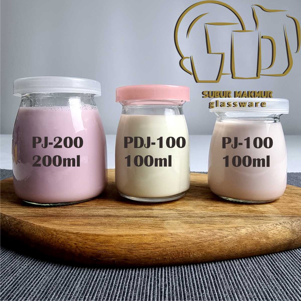 [Set 6 Pcs] Toples Pudding Jar Kaca 100ml Kedaung ( PDJ100 CCL ). Toples Puding /Bumbu Tutup Plastik