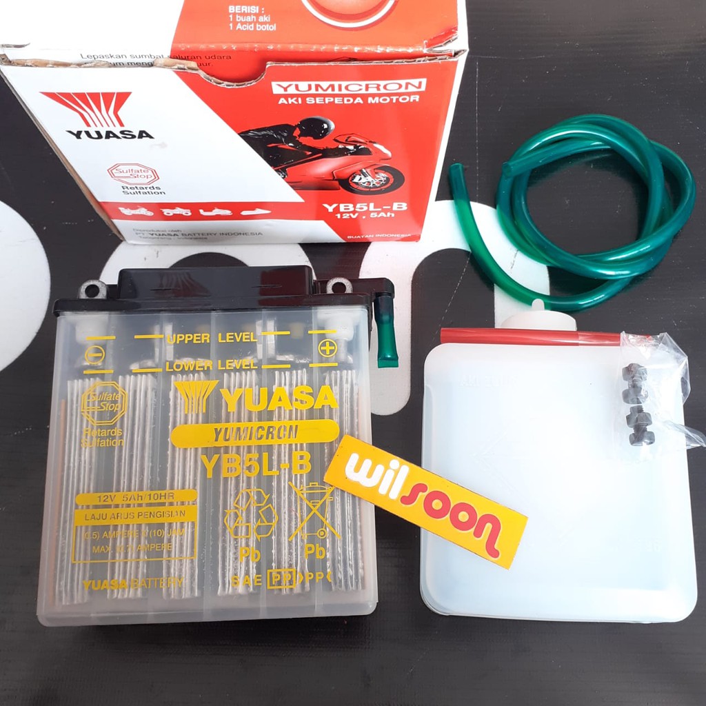 Aki / accu  Basah YB5L-B Yuasa 5Ah 5 Ampere YB5LB Grand Supra Vega Revo Lama Mio Karbu