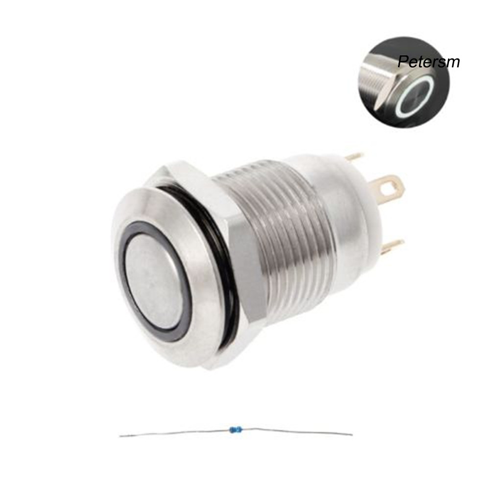 Rxx Saklar Tombol Tekan Momentary Metal 12mm Dengan Lampu Led 3a / 220v Dc Untuk Mobil / Perahu