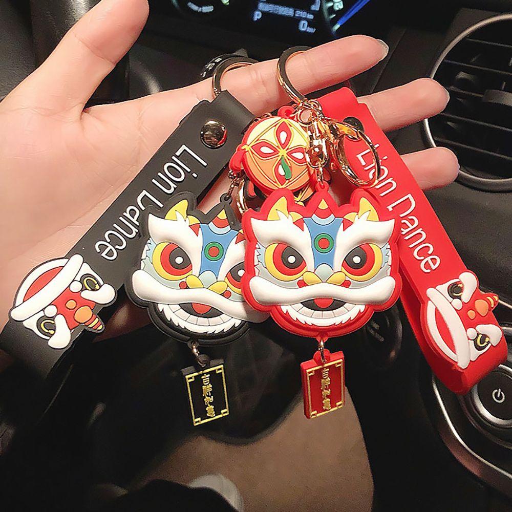 QUINTON Gantungan Kunci Lion Dance Lucu Female|Hadiah Tahun Gantungan Kunci Mobil Key Buckle Alloy Key Lanyard