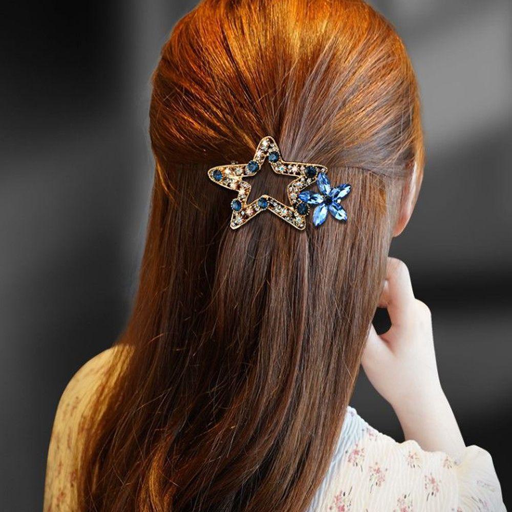 NEEDWAY Needway Wanita Klip Rambut Hiasan Kepala Manis Klip Sisi Untuk Perempuan Bintang Berongga Keluar Bunga Hair Pin