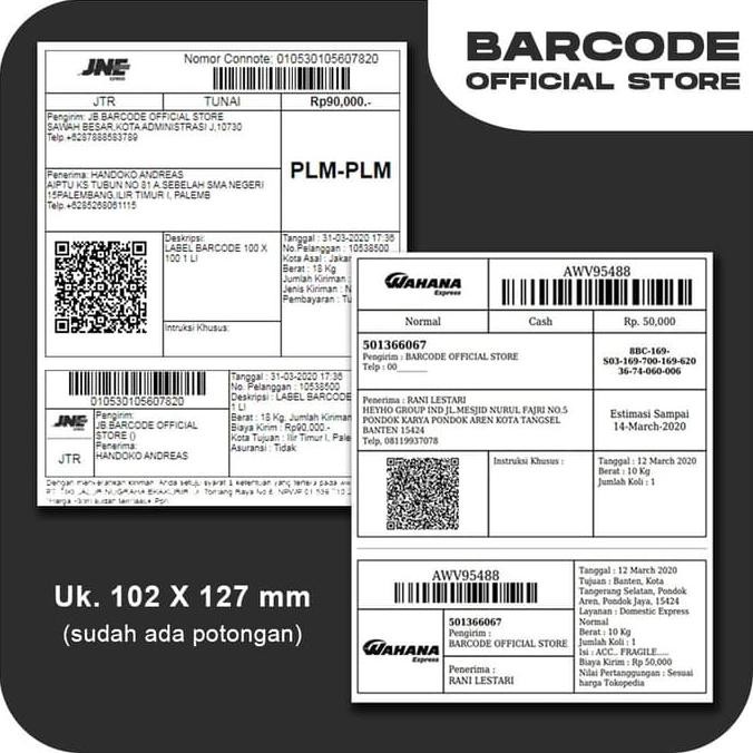 

Produk Unggulan] Label Barcode Semicoated Standard Resi Wahana 102 X 127 Mm Isi 500 Pcs