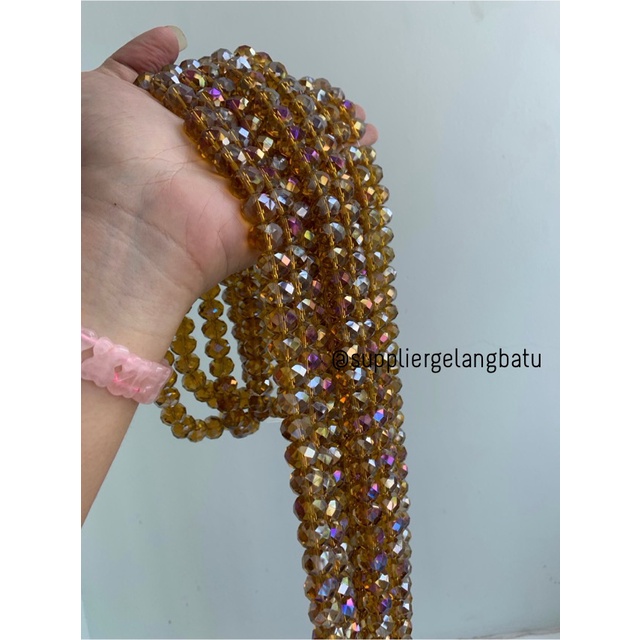Kristal Ceko 14mm GOLD CHAMPAGNE QUARTZ kuarsa emas metalik elyecraft bahan kalung gelang anting strap mask kerajinan tangan craft citayam fashion week etink vintage elegan bali manik crystal