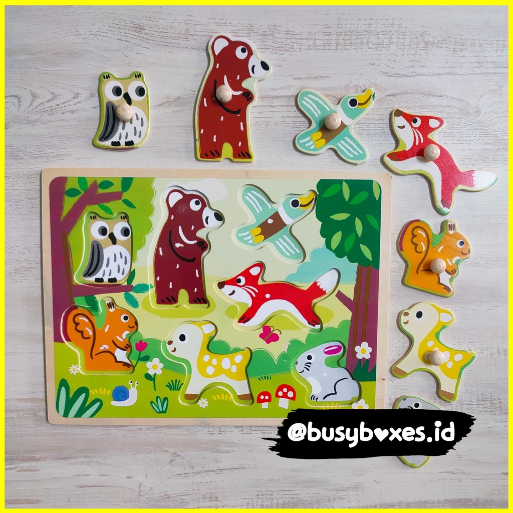 [busyboxes] mainan edukasi anak 2 tahun puzzle knob mainan montessori puzzle binatang hewan beruang