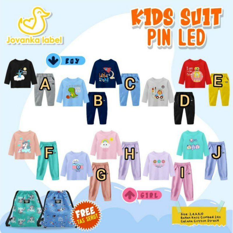 SET KIDS SUIT PIN LED JOVANKA LABEL FREE TAS SERUT