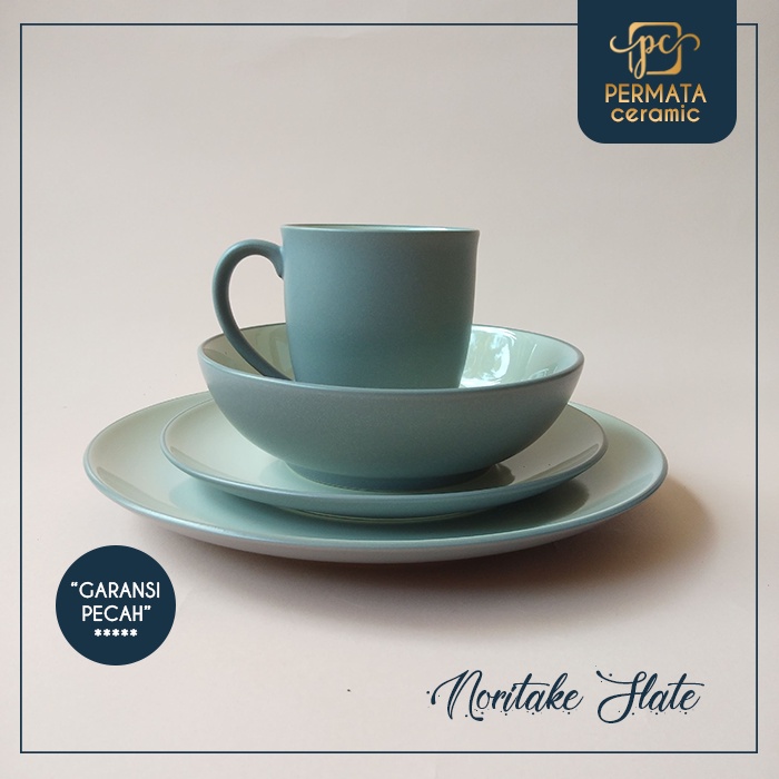 Piring Makan Dinner set Keramik motif Noritake Abu 4Pcs