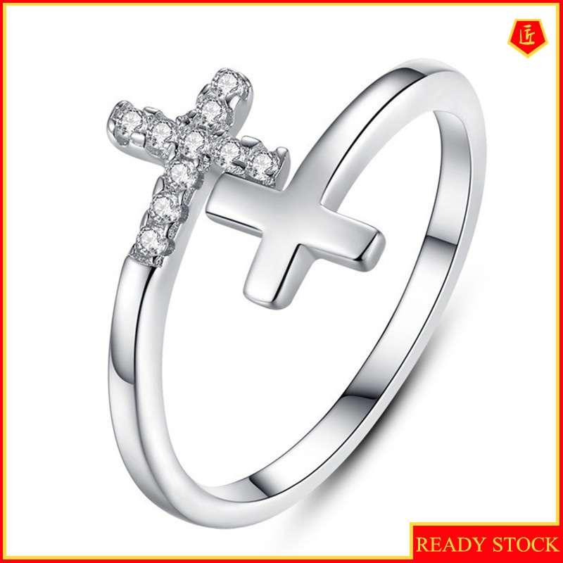 [Ready Stock]Fashion Diamond Double Layer Cross Ring