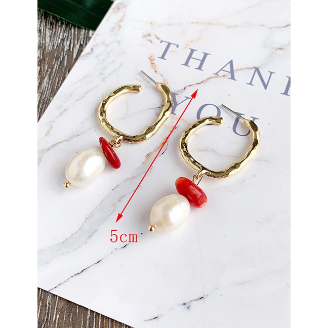 LRC Anting Tusuk Fashion Alloy Pearl Natural Stone Earrings F55861